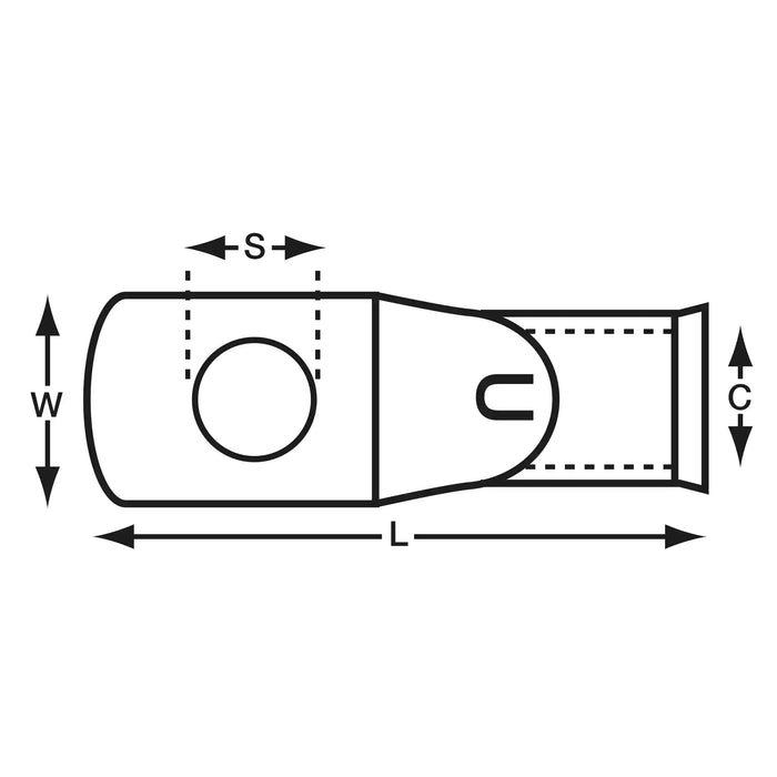 50mm² (Cable) x 12mm (Stud Hole) Copper Tube Terminal